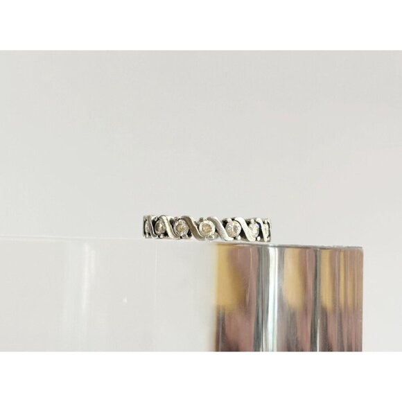 Sterling Silver Round Cut Row Set Wavy Style Modernist Vintage Ring - sz 6.75 - Picture 3 of 10